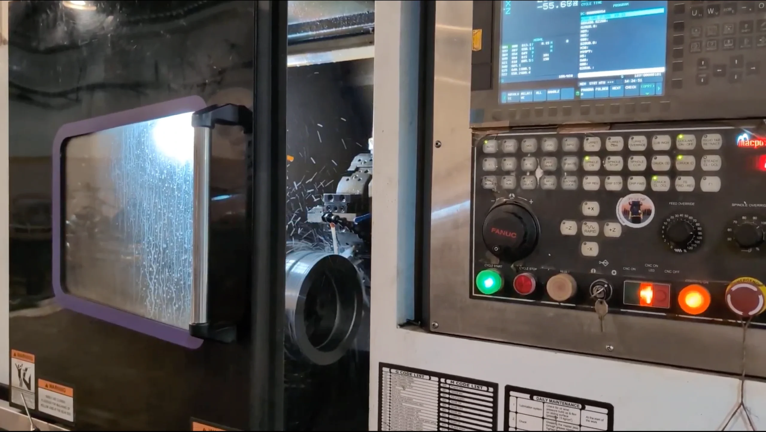 CNC turning machine machining a precision slitter knife component