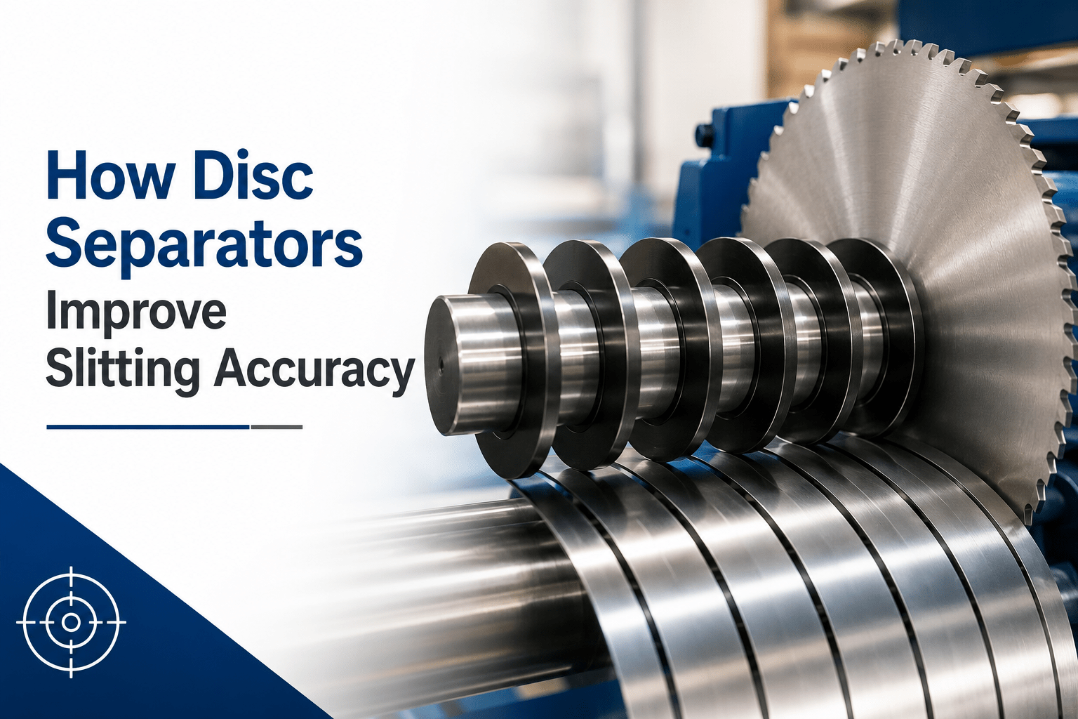 HowDiscSeparatorsImproveSlittingAccuracy Disc separators positioned on a slitting arbor to improve slitting accuracy