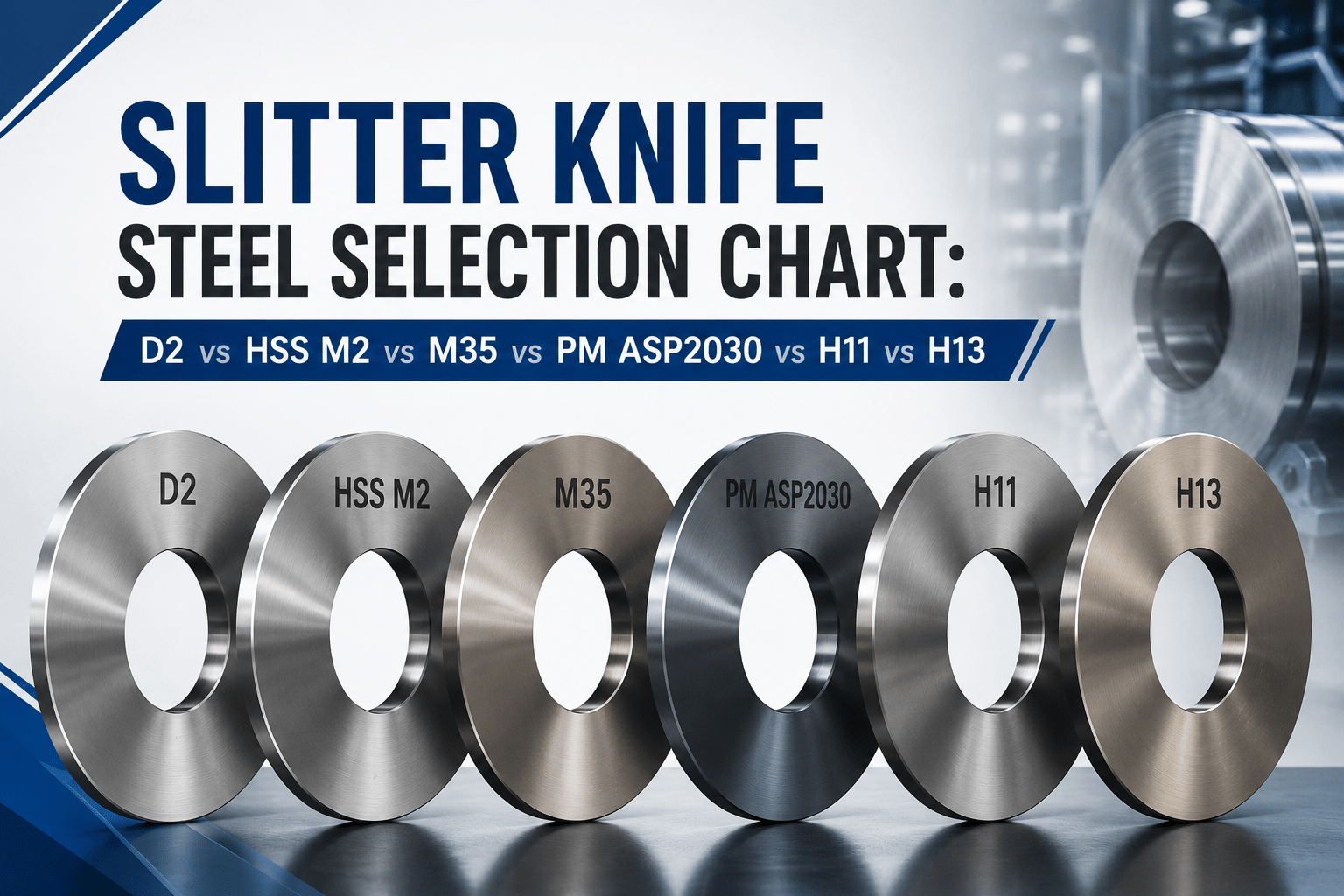 Slitter Knife Steel Selection Chart Slitter knife steel selection chart comparing D2, HSS M2, M35, PM ASP2030, H11 and H13
